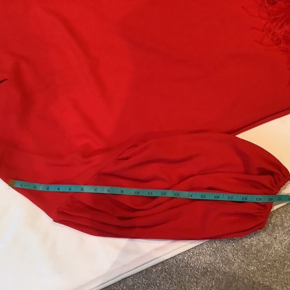 Marielle Stokkelaar Unique Red Holiday Party Dress, Feather Bottom Hem NWT OSFM - Picture 11 of 16